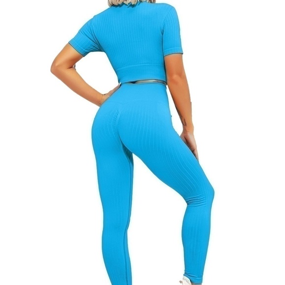 COPY - Blue High Waist Scrunch Butt Shaping Yoga Leggings - Picture 7 of 10